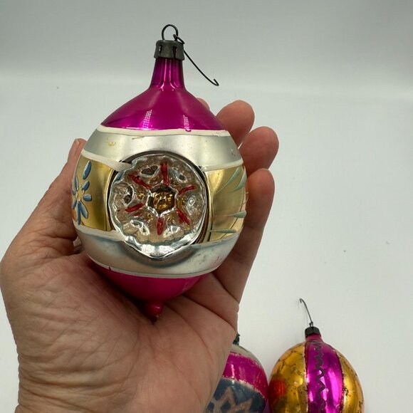 3 VTG Indent Painted Glass Christmas Ornaments Poland Teardrop 2 med 1 small. - Picture 15 of 15